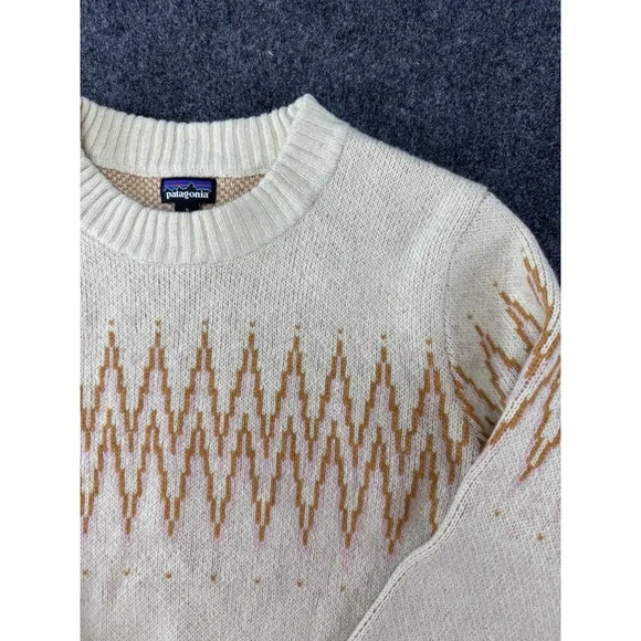 Patagonia Recycled Wool Sweater Womens S Cream Ikat Pattern Made Vietnam - Picture 3 of 9